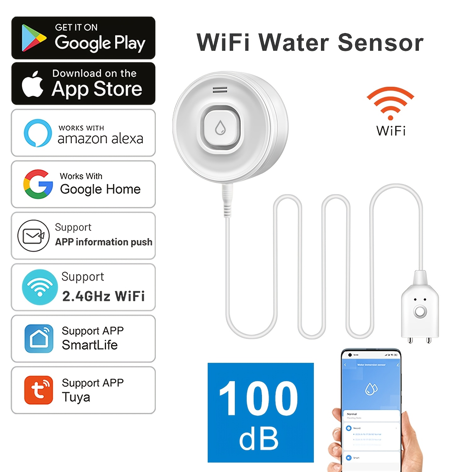 Wifi Water Leak Detector - YNF Smart WiFi Water Leak Detector,