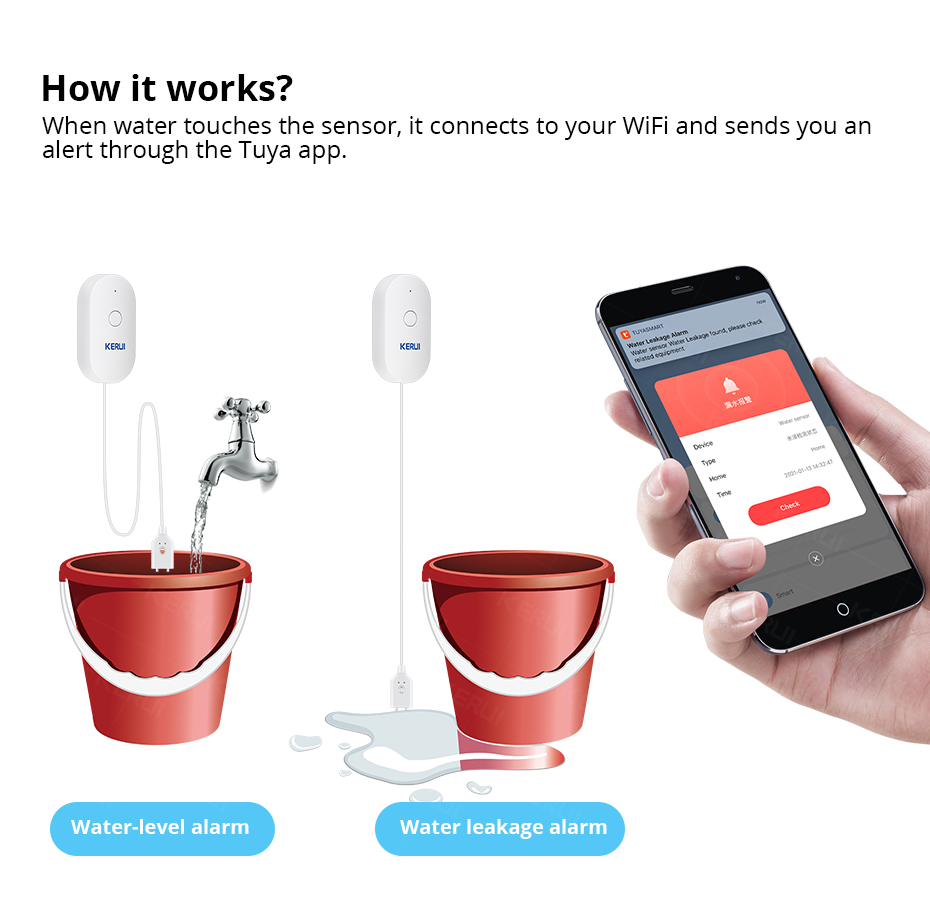 KERUI Smart  WiFi Water Sensor - Wifi Water Leak Detector recension och pris